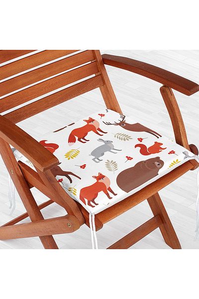 Realhomes Cute Animals Patterned Digital Printed Modern Zippered Chair Cushion on White Background