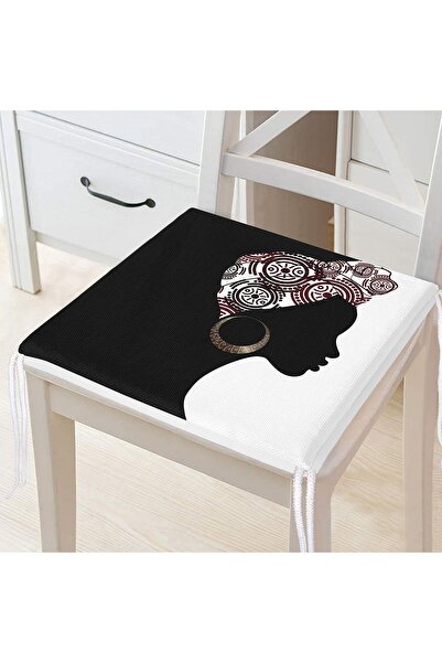 Realhomes Siyah Beyaz Zenci Kadın Fermuarlı Sandalye Minderi