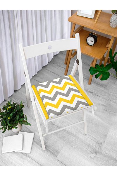 Realhomes Yellow Gray Zigzag Patterned Digital Printed Zippered Chair Cushion