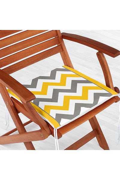 Realhomes Yellow Gray Zigzag Patterned Digital Printed Zippered Chair Cushion