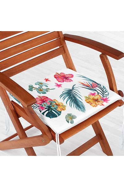 Realhomes Digital Printed Modern Zippered Chair Cushion with Flower Motif on White Background