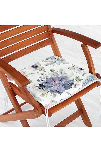 Realhomes Digital Printed Zippered Chair Cushion with Flower Motif on White Background