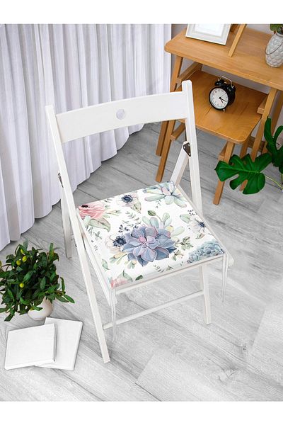 Realhomes Digital Printed Zippered Chair Cushion with Flower Motif on White Background