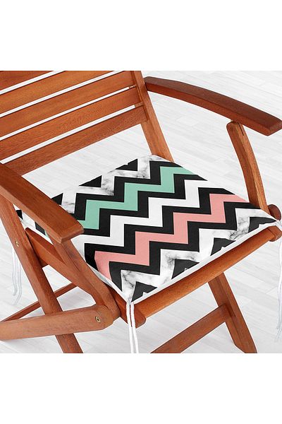 Realhomes Pink Blue Geometric Marble Floor Digital Printed Zippered Chair Cushion