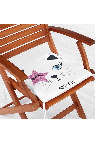 Realhomes Modern Digital Printed Zippered Chair Cushion with Super Cat Motif