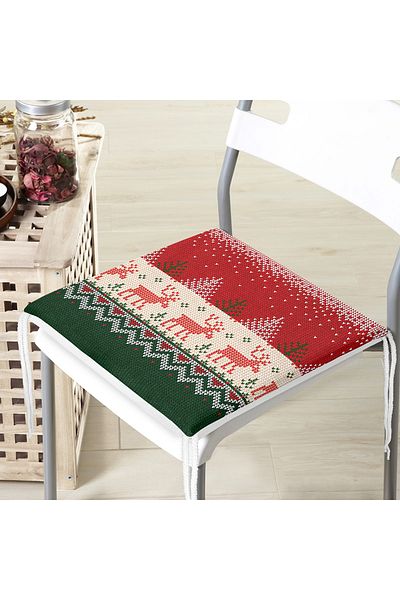 Realhomes New Year's Deers And Trees Digital Printed Modern Zippered Chair Cushion