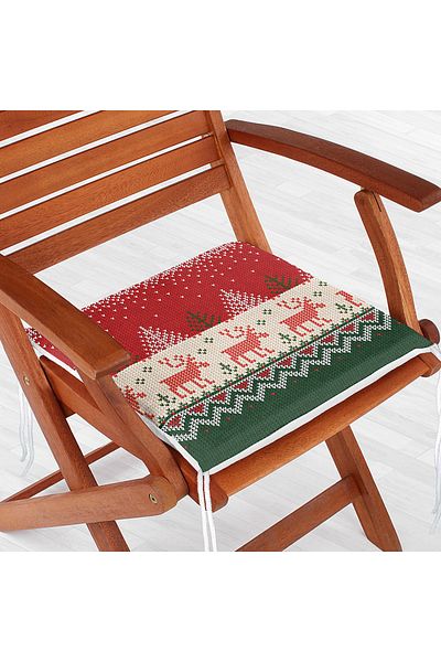 Realhomes New Year's Deers And Trees Digital Printed Modern Zippered Chair Cushion