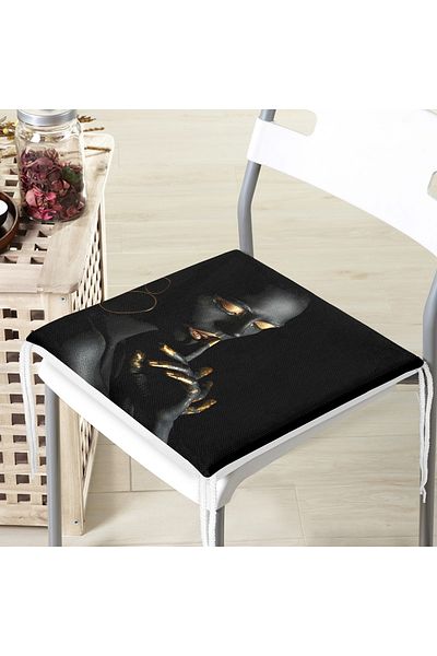 Realhomes Black Women's Special Design Zippered Chair Cushion with Motif