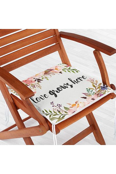 Realhomes Love Grows Here Written Digital Printed Modern Zippered Chair Cushion