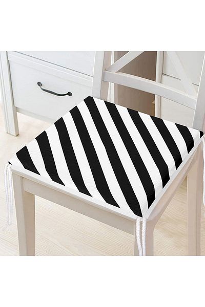 Realhomes Black and White Striped Digital Printed Zippered Chair Cushion