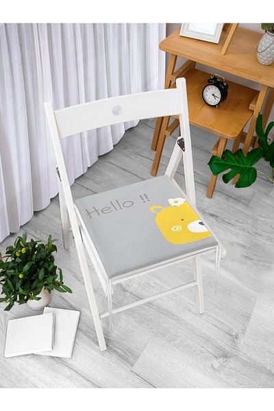 Realhomes Ursuleț galben pe podea gri Hello Motif Camera copiilor Pernă pentru scaun cu fermoar