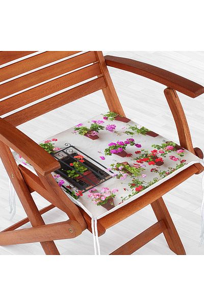 Realhomes Flower Pots Themed Digital Printed Zippered Chair Cushion