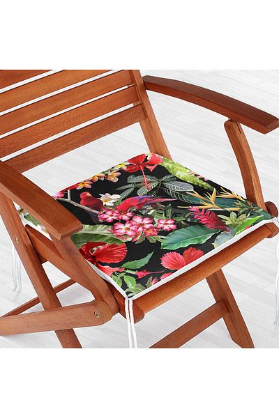 Realhomes 3d Tropical Parrots on Black Background Modern Zippered Chair Cushion