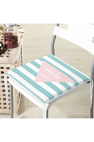 Realhomes Green Striped Birthday Themed Digital Printed Kids Room Zippered Chair Cushion