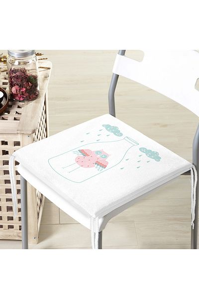 Realhomes Digital Printed Children's Room Zippered Chair Cushion with Owl in a White Floor Bottle Special Design