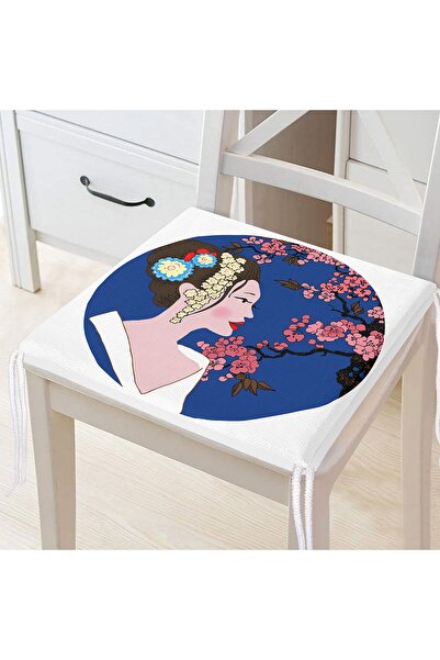 Realhomes Cvetni motiv, japanska devojka, dekorativni jastuk za stolicu sa pa...