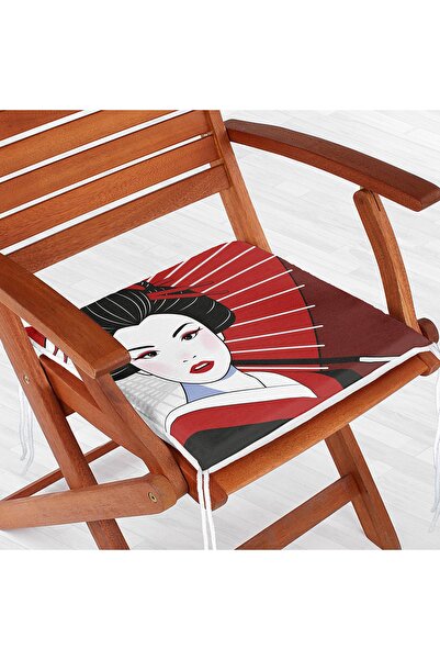 Realhomes Jastuk za stolicu sa zatvaračem i motivom japanske žene u crvenoj temi
