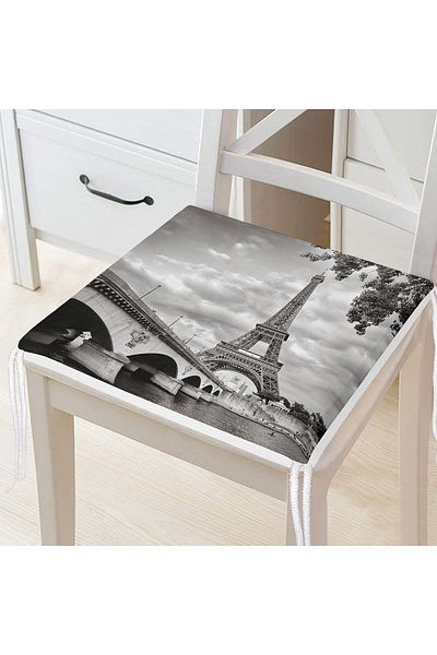 Realhomes Digital Printed Zippered Chair Cushion with Eiffel Tower Design