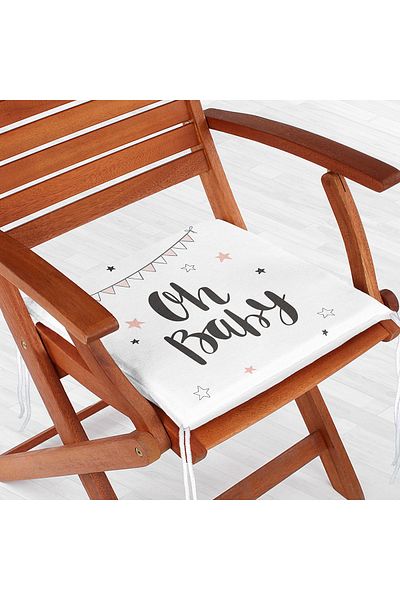 Realhomes White Background Oh Baby Written Special Designed Digital Printed Children's Room Zippered Chair Cushion