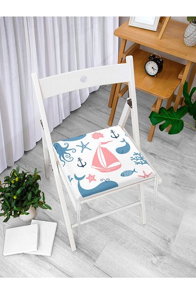 Realhomes Sea Themed Octopus Whale Anchor Patterned Digital Printed Modern Zippered Chair Cushion