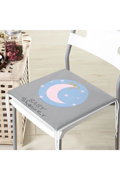 Realhomes Gray Floor Moon Patterned Baby Shower Special Designed Children's Room Zippered Chair Cushion