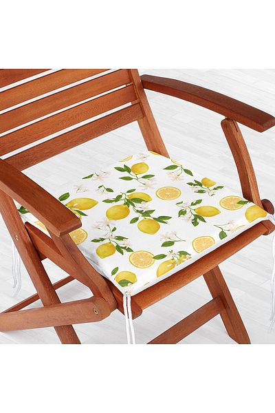 Realhomes Lemon Patterned Spring Colors Digital Printed Modern Zippered Chair Cushion