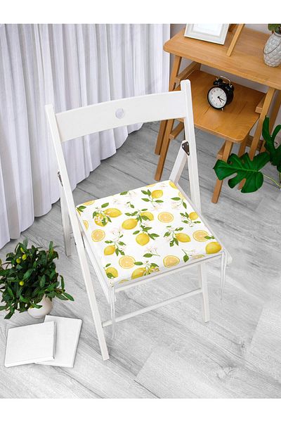 Realhomes Lemon Patterned Spring Colors Digital Printed Modern Zippered Chair Cushion