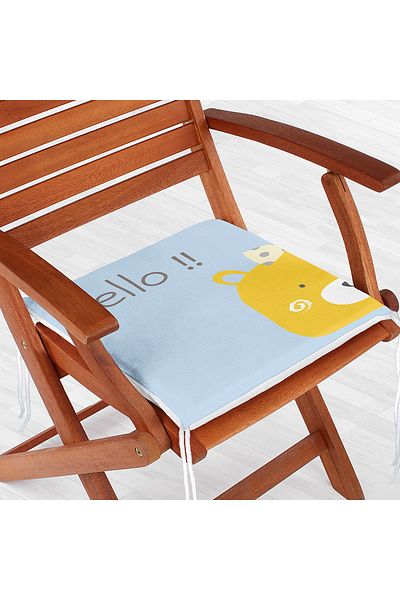 Realhomes Ursuleț galben pe fundal albastru Hello Motif Camera copiilor Pernă pentru scaun cu fermoar