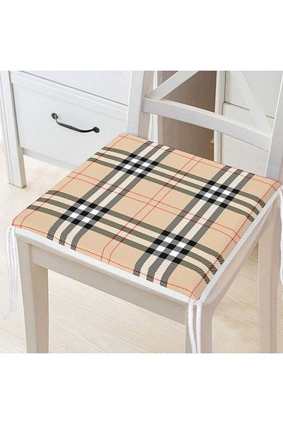 Realhomes Cream Floor Plaid Patterned Modern Zippered Chair Cushion