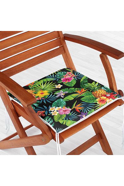 Realhomes Black Background Geometric Leaves Patterned Zippered Chair Cushion