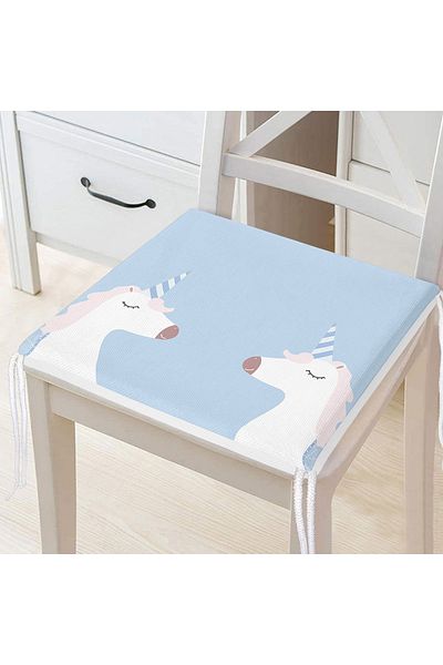 Realhomes Scaun albastru cu model unicorn - pernă pentru cameră pentru copii, cu tematică Baby Shower, imprimată digitală, cu fermoar
