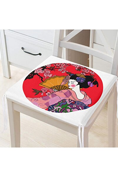 Realhomes Сучасна подушка для стільця з блискавкою та мотивом японської дівчи...