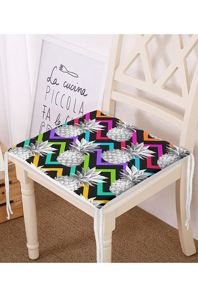 Realhomes Black Zigzag Themed Pineapple Patterned Modern Zippered Chair Cushion