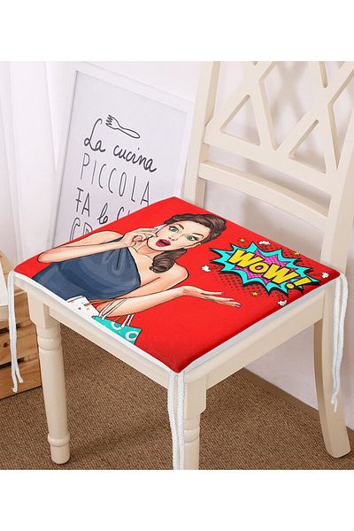 Realhomes Popart Wow Patterned Modern Zippered Chair Cushion with Red Background