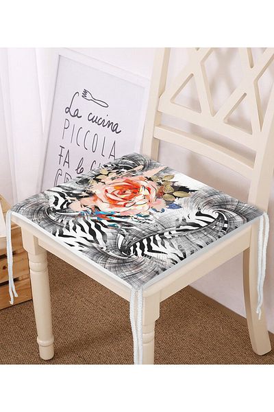 Realhomes Zebra Pattern Special Design Digital Printed Modern Zippered Chair Cushion with Flower Motif on the Floor