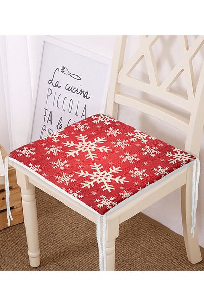 Realhomes White Snowflakes Motif Digital Printed Zippered Chair Cushion