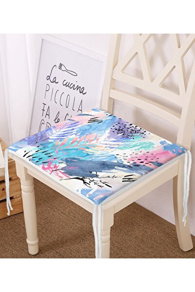 Realhomes Sulu Boya Yapraklar Özel Tasarım Modern Fermuarlı Sandalye Minderi