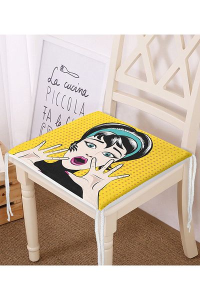 Realhomes Pop Art Illustrated Digital Printed Zippered Chair Cushion