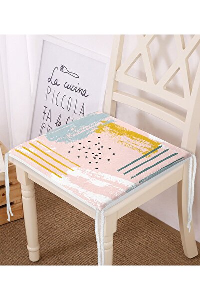 Realhomes Pembe Zeminde Soyut Sulu Boya Çizimli Fermuarlı Sandalye Minderi