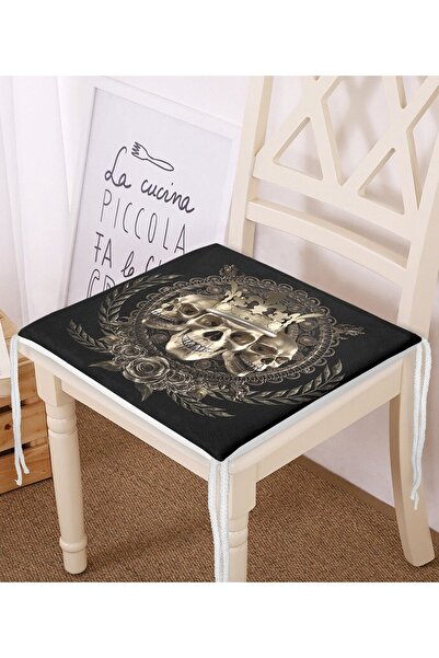 Realhomes Чорна підлога з срібним мотивом черепа на блискавці для стільця