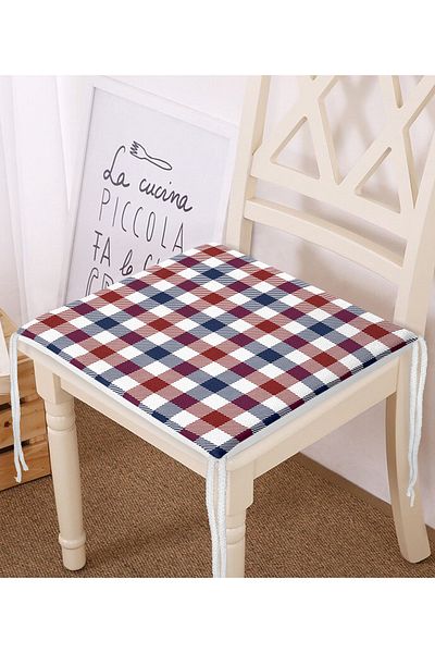 Realhomes Claret Red Navy Blue Plaid Patterned Modern Zippered Chair Cushion