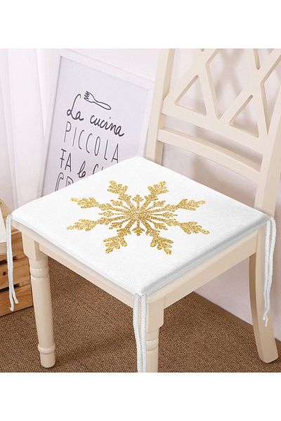 Realhomes Gold Look Snowflake Patterned 3D Modern Zippered Chair Cushion