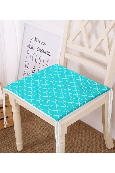 Realhomes Blue Geometric Sequin Patterned Digital Printed Zippered Chair Cushion