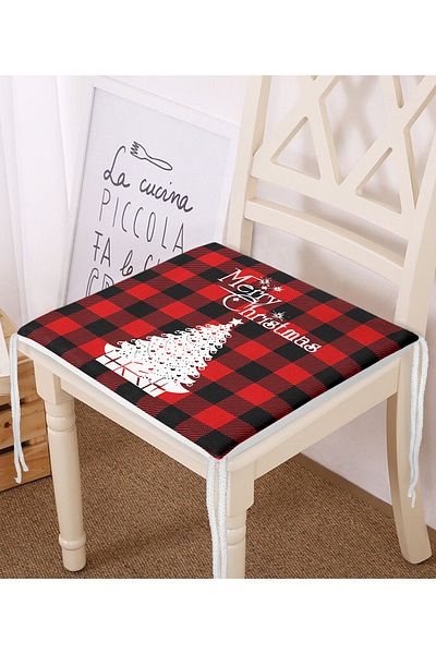 Realhomes Black Red Plaid Patterned Christmas Themed Zippered Chair Cushion