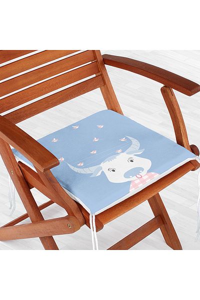 Realhomes Blue Floor Cute Vaca și Bird Special Designed Digital Printed Camera Copiilor Perna pentru scaun cu fermoar