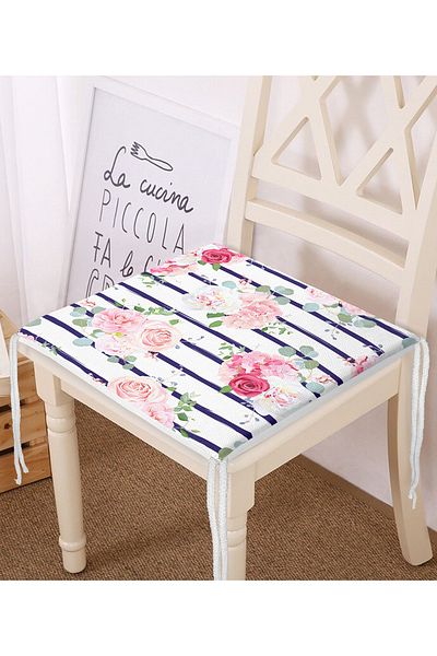 Realhomes Blue Lines Patterned Digital Printed Zippered Chair Cushion