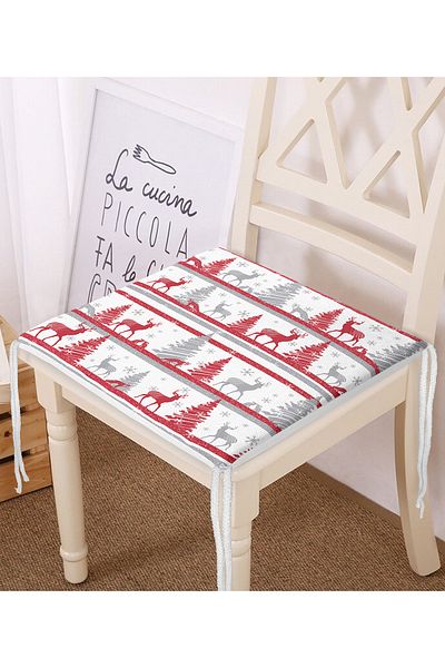 Realhomes Deer And Pine Trees Digital Printed Modern Zippered Chair Cushion