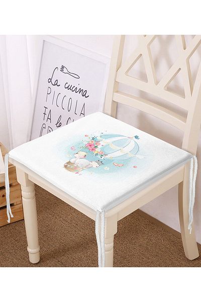 Realhomes Digital Printed Modern Zippered Chair Cushion with Flying Balloon Pattern on White Background