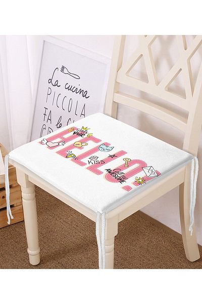 Realhomes Custom Design Hello Text Patterned Digital Printed Zippered Chair Cushion