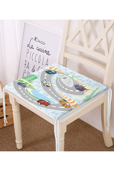 Realhomes Children's Patterned Digital Printed Modern Zippered Chair Cushion with Racing Car Figure